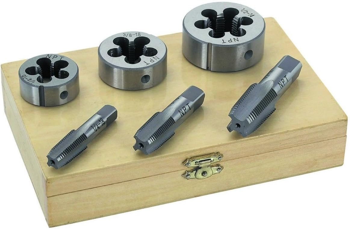2 pack 6pc Pipe Tap and Die 1/4' X 18, 3/8' X 18, 1/2' X 14, NPT Engine repair Tool set, Jikkolumlukka