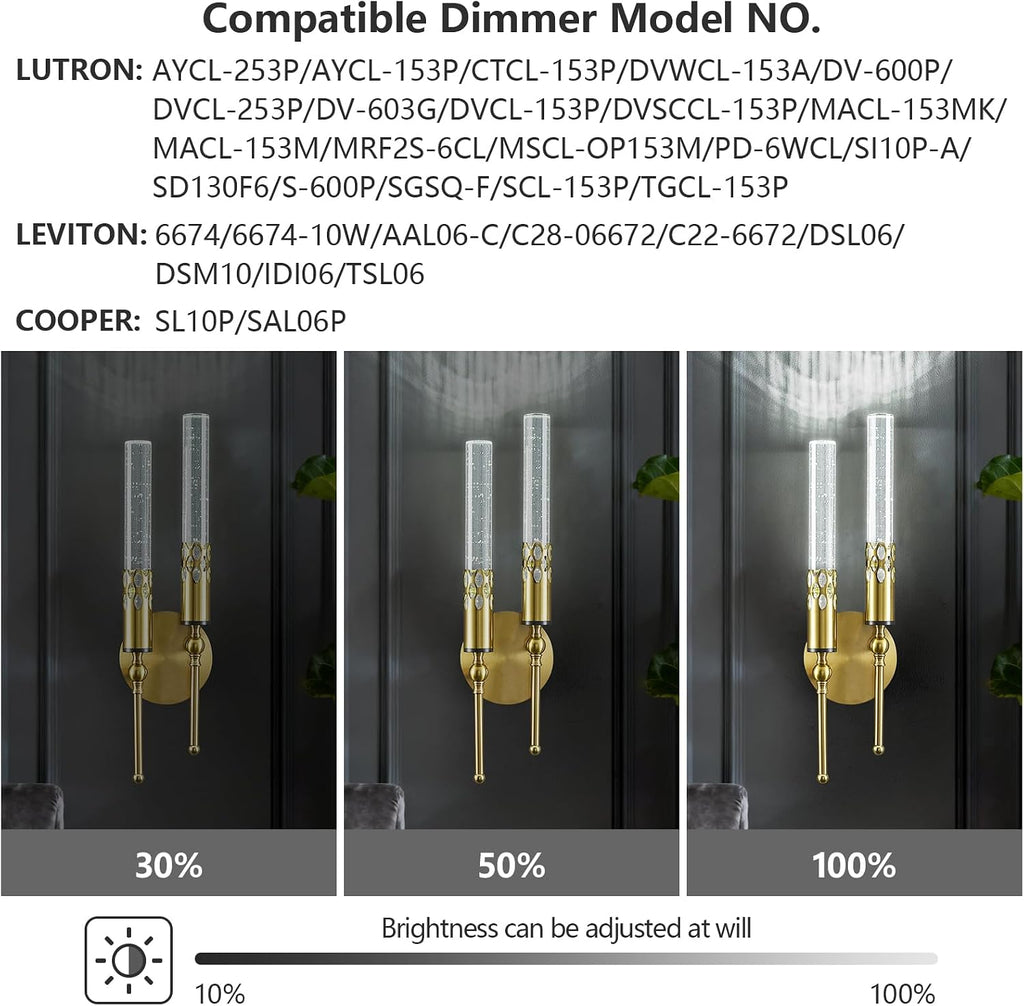 Modern Wall Sconces Set of Two 6000K Crystal Sconces Wall Lighting Vintage Black Gold Wall Mounted Lamp for Bedroom Living Room Hallway Bathroom Vanity Light Fixture