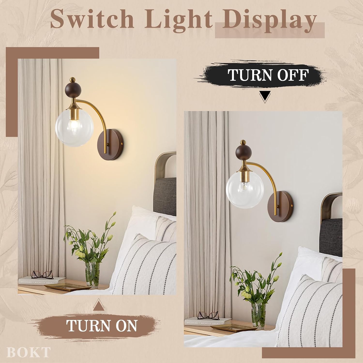 BOKT Gold Wall Sconces 2 Pack Vintage Clear Wall Mounted Lamp Mid Century Modern Wall Sconce Light Set of Two Vanity Light Fixtures Over Mirror Minimalist Glass Wall Sconce