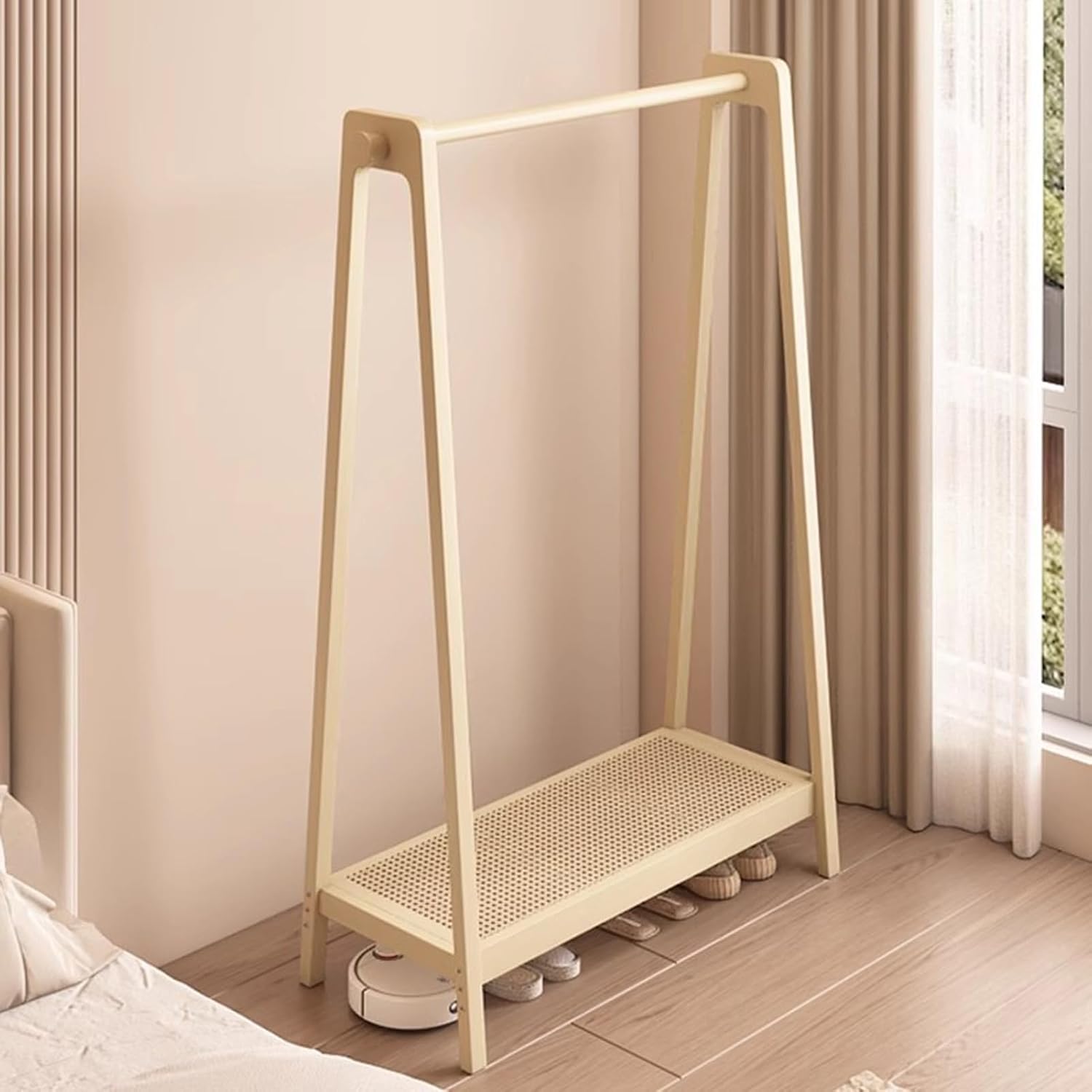 Garment Rack 2-in-1 Clothes Rack With Hanging Rod And Shelves, Bamboo Clothing Rack For Hanging Clothes, Freestanding Coat Rack For Bedroom And Living Room, Large Capacity Clothes Or(Size:75X36X154CM)