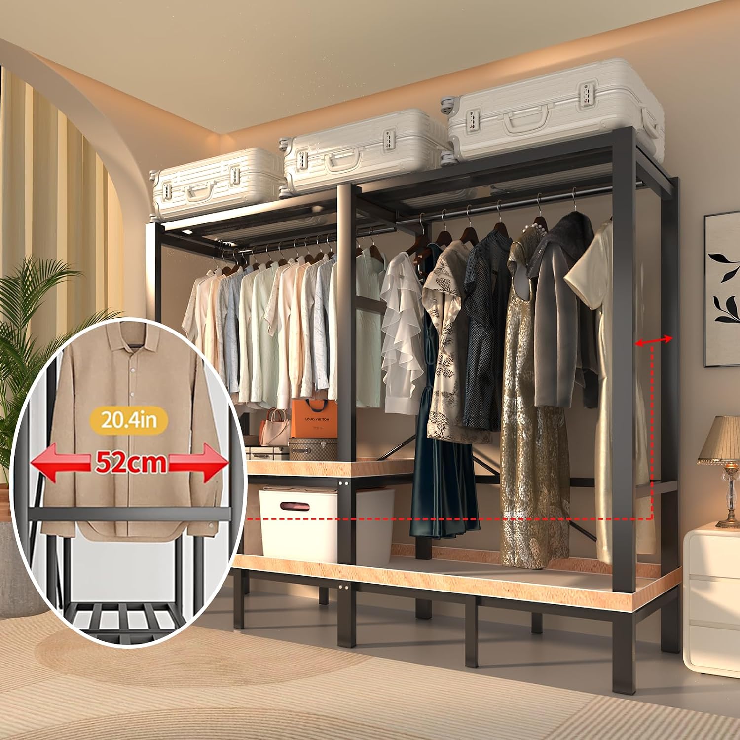 Heavy Duty Portable Closet Wardrobe, Freestanding Wardrobe with Magnetic Door, Multifunctional Closet Storage System, Foldable Portable Closet with Cover. (Brown, 49.2in/125cm)