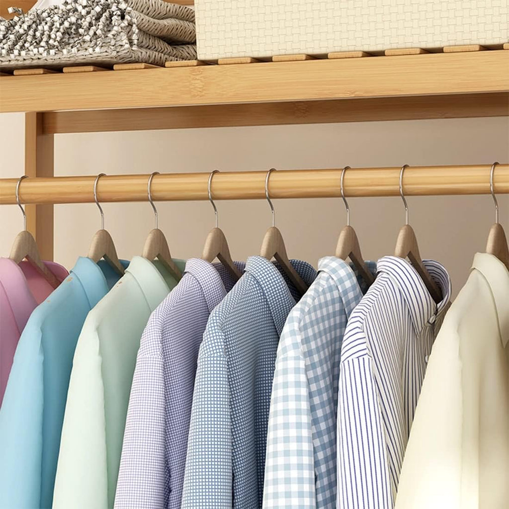 Coat Rack, Clothing Rack Small Clothes Rack With 2 Shelf Freestanding Bamboo Garment Rack Easy To Assemble Clothes Hanging Rack With Side Hooks Hold Up To 80kg