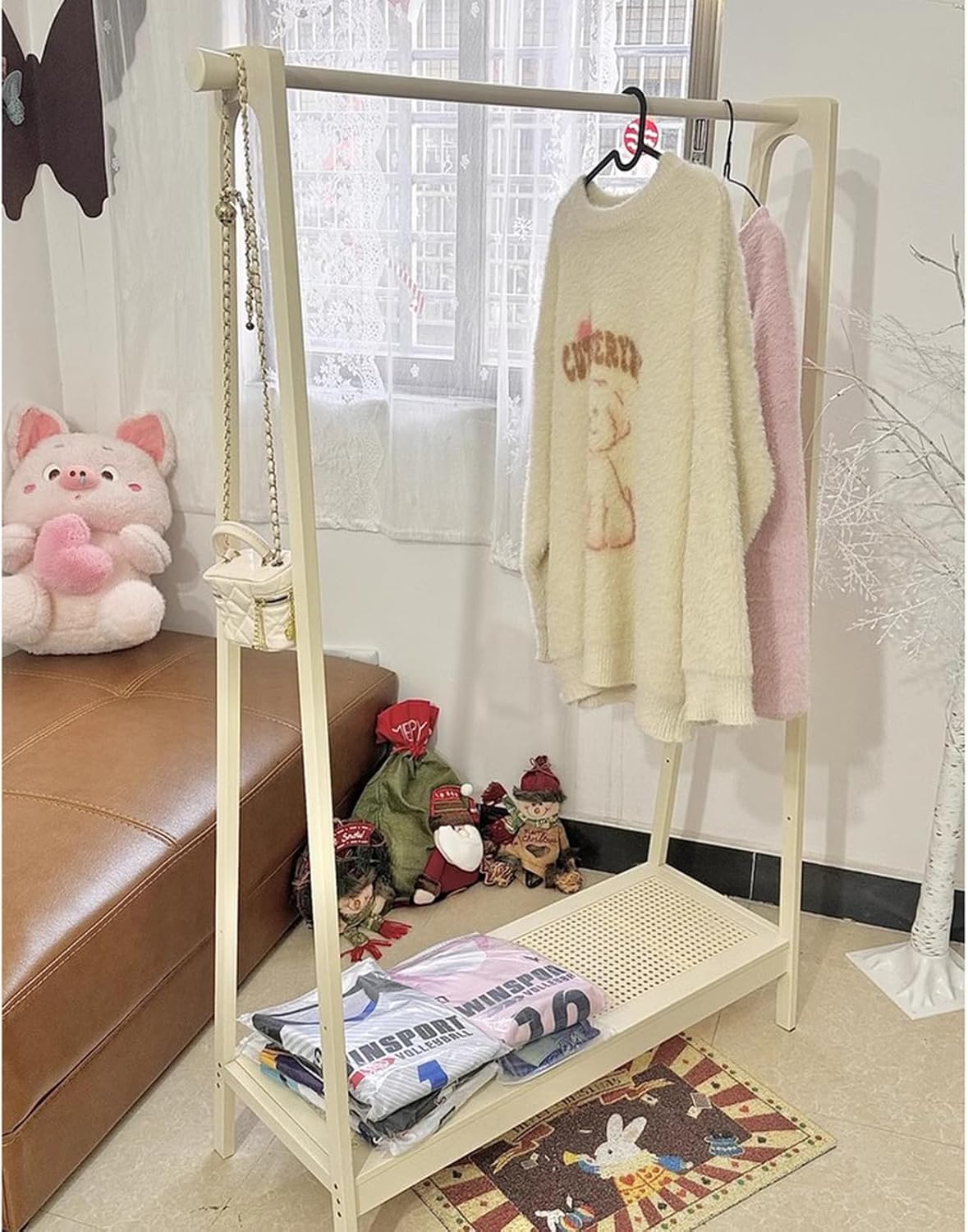 Garment Rack 2-in-1 Clothes Rack With Hanging Rod And Shelves, Bamboo Clothing Rack For Hanging Clothes, Freestanding Coat Rack For Bedroom And Living Room, Large Capacity Clothes Or(Size:65X36X154CM)