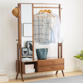Xuthusman Bamboo Garment Rack With Full Length Mirror and Drawers, Hanging Clothes Portable Wardrobe Rack Freestanding Closet Organizer With Hanging Rod 4 Hooks for Bedroom Living Room