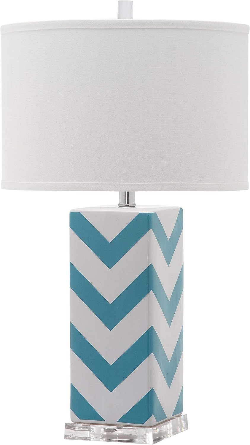 SAFAVIEH Lighting Collection Chevron Modern Contemporary Light Blue Stripe 27-inch Bedroom Living Room Home Office Desk Nightstand Table Lamp Set of 2 (LED Bulbs Included)
