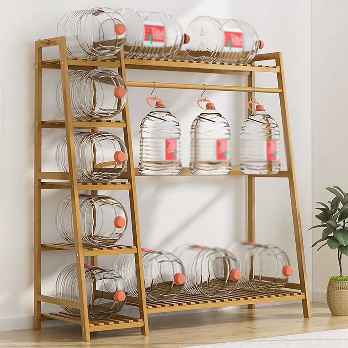 Heavy Duty Clothes Hanging Rack, Bamboo Garment Rack, 7-Tier Storage Shelves, Bedroom Wardrobe Closet Organizer