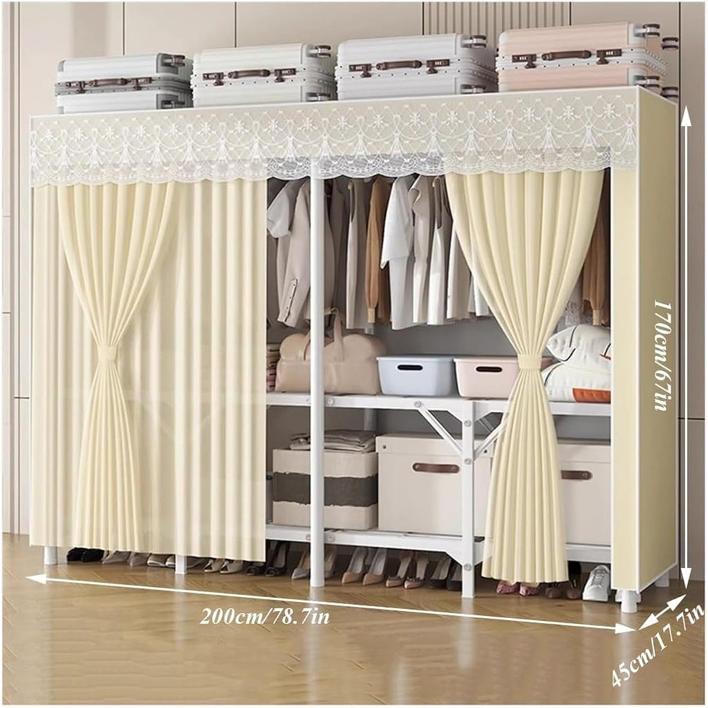 Clothes Rail Garment Rack Foldable Wardrobe Closet Rack, Heavy Duty Portable Closets With Cover Bedroom Armoires Freestanding Clothing Rolling Garment Racks For Hanging Clothes Load 2000lbs(Yellow,200