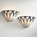 Regency Hill Filton Vintage Tiffany Style Wall Light Sconces Set of 2 Bronze Metal Hardwired 12 1/4' Fixture Blue White Art Glass for Bedroom Bathroom Vanity Living Room Home Hallway Dining