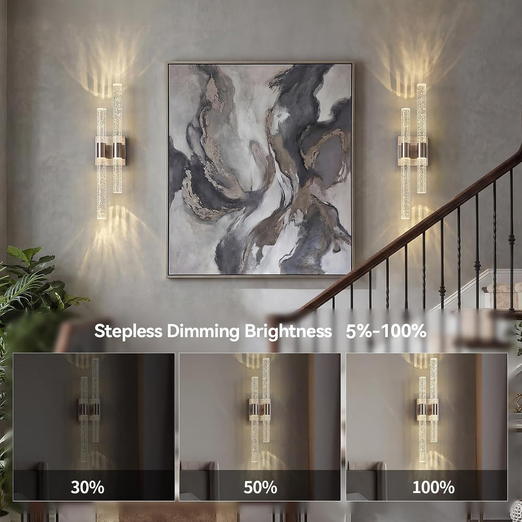 Crystal Wall Sconces Set of Two LED Wall Sconce Hardwired Brushed Nickel Bathroom Vanity Light Fixtures 21.25in 4000K Vertical and Horizontal Wall Mounted Sconces for Bedroom Living Room