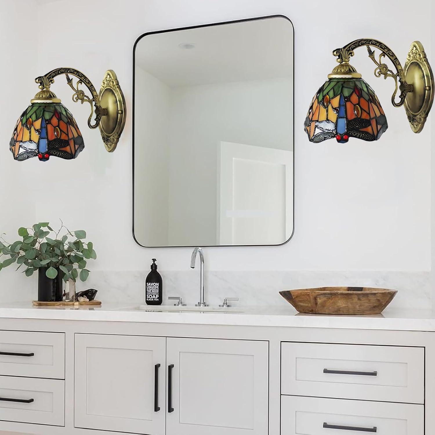 MIXL-Blue Dragonfly Wall Sconces Set of 2,Stained Glass Sconce,Art Deco Hallway Lighting Fixture,Modern Wall Lamp for Living Room Bedroom Study Room