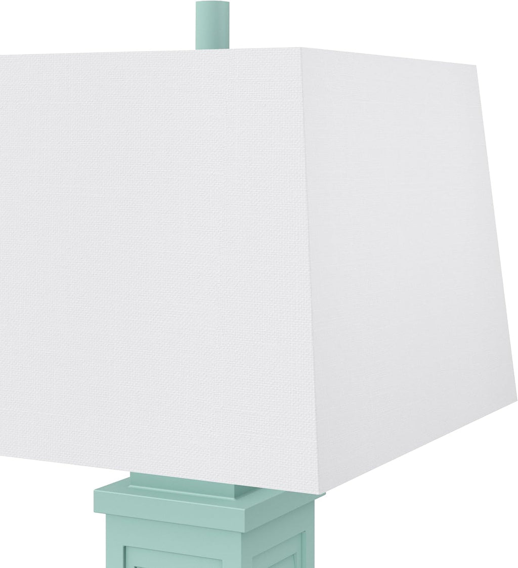 Lux Lighting Sea Horse Shutter 32' Teal Blue/Green Coastal Lamp with USB Charging Port (Set of 2) 3-Way Switch