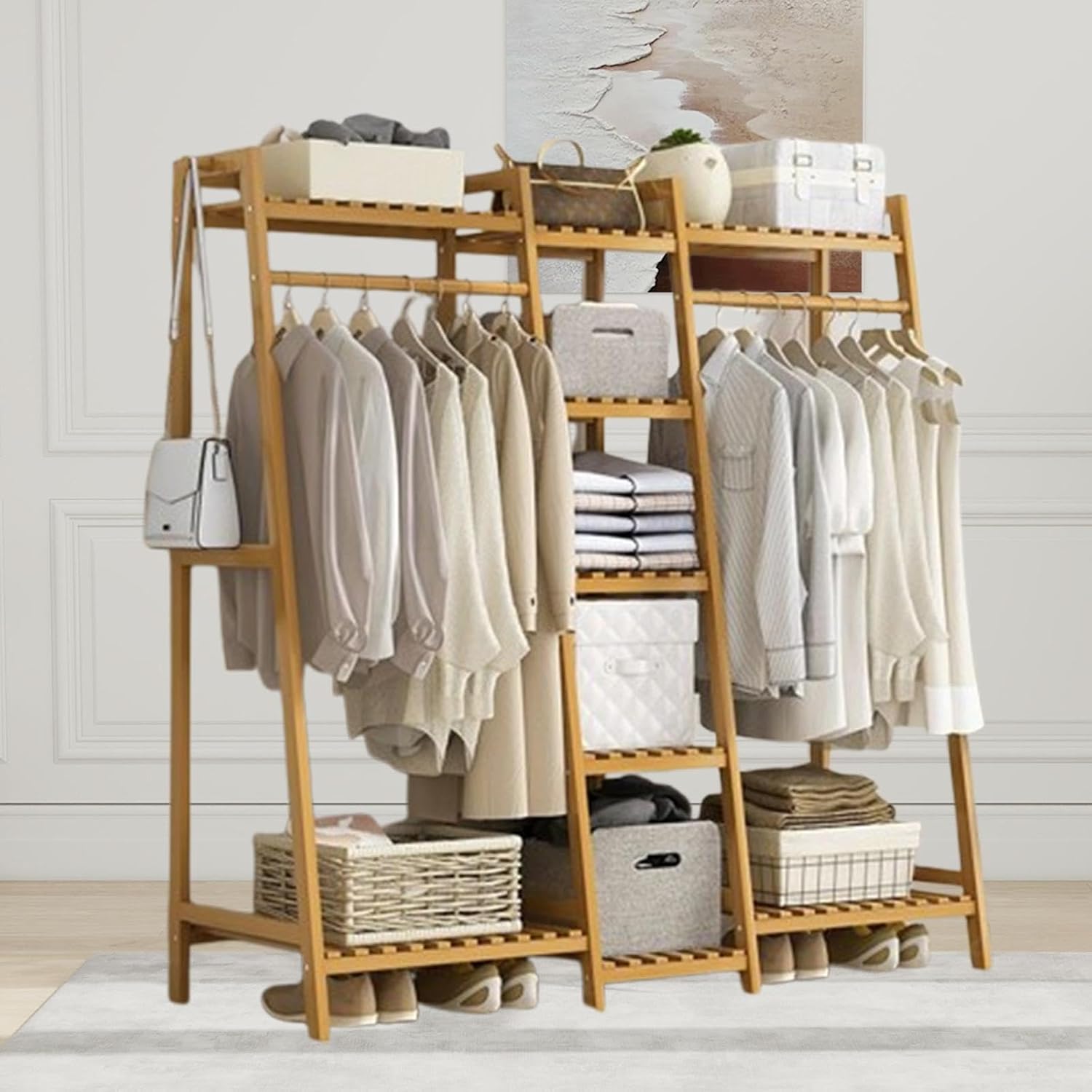 Yajuyi Clothing Rack with Bottom Storage Shelf Portable Heavy Duty for Hanging Clothes Clothes Rail for Hallway Dresses Sweaters