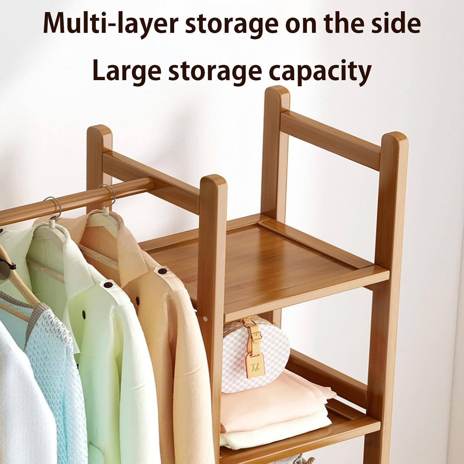 Wooden Clothes Rack, Clothing Rack with Shelf and Hook, Garment Rack with Shelves, with Storage Drawer, Garment Rack for Hanging Clothes,Coats,Skirts,Shoes,Bags,Easy to Assemble(Yellow,70x30x15