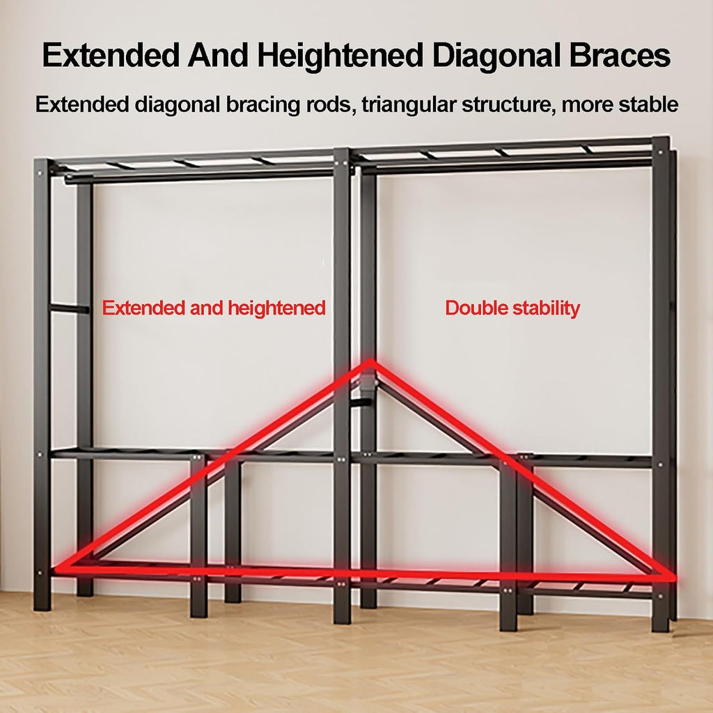 Portable Closet Wardrobe With Hanging Rods, Heavy Duty Clothing Rack With Fabric Cover, Metal Closet Rack For Hanging Clothes, Coat Storage Garment Racks(E,139CM/54.7INCH)