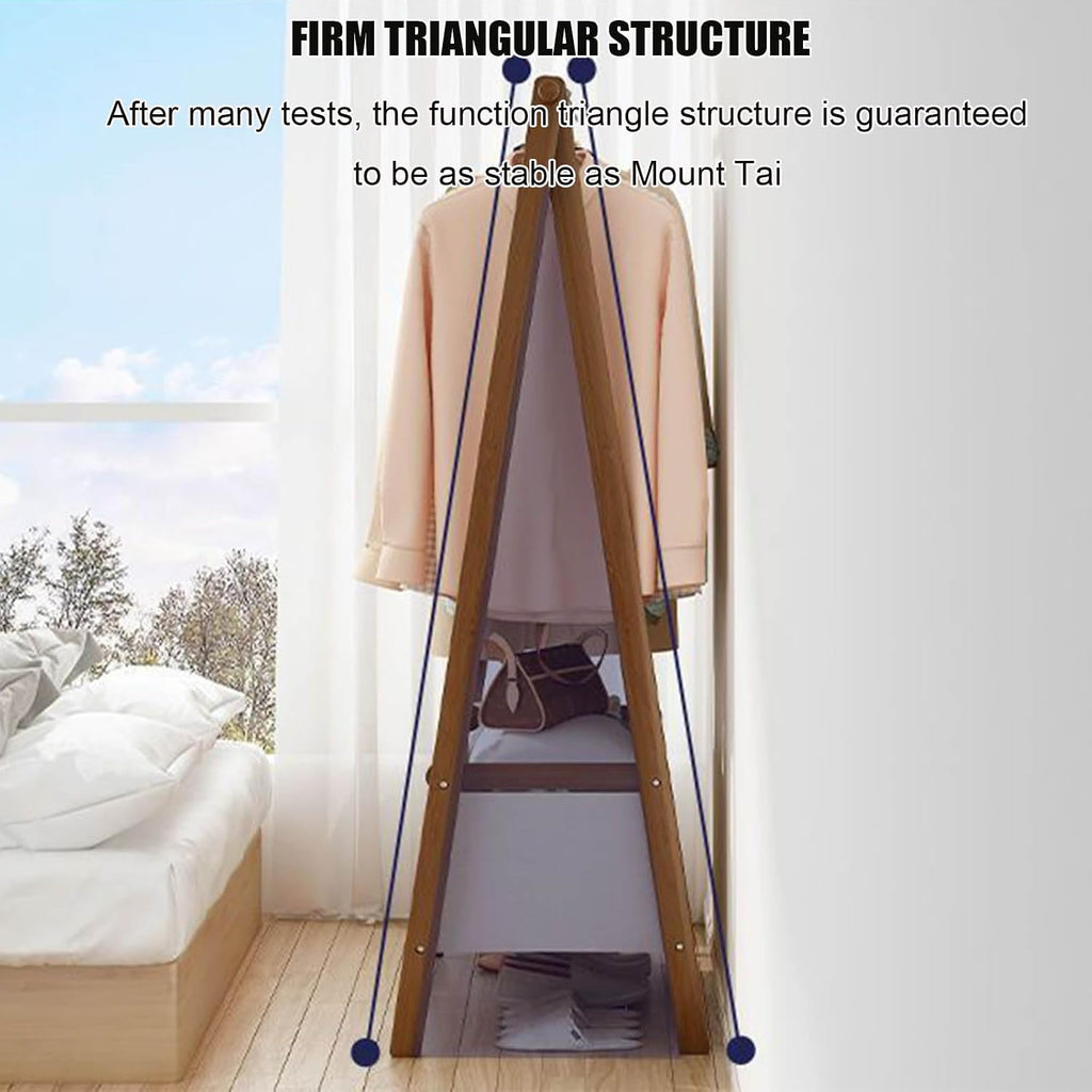 Floor-Standing Solid Wood Rotating Coat Rack，Bamboo Coat Rack Stand with Storage Bag - Freestanding Garment Organizer for Hanging Clothes, Stylish and Functional Storage Solution for Bedroom