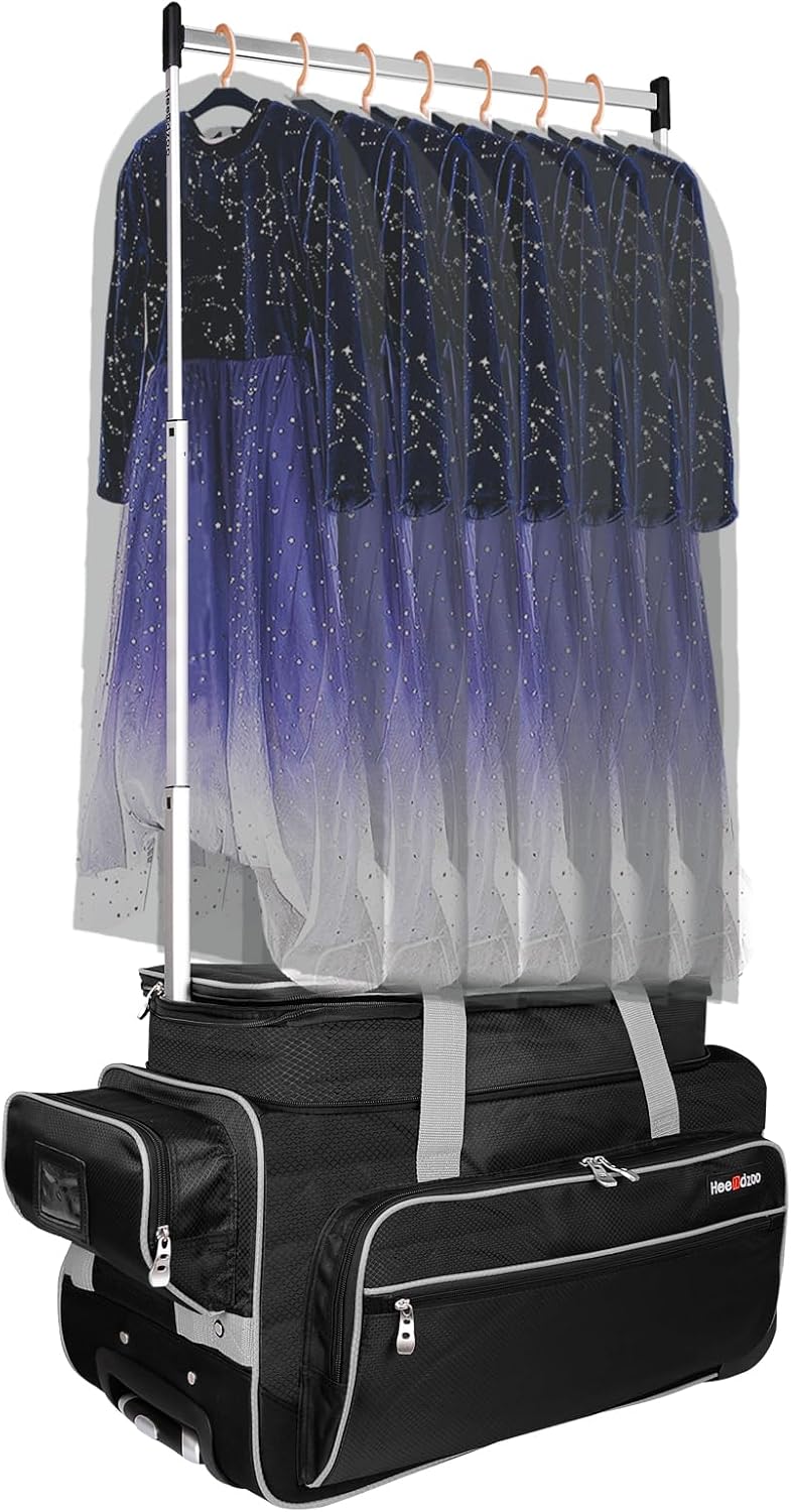 Dance Bag with Garment Rack,23inch Dance Competition Garment Bags with Clothes Rack,Suitcase,Rolling Duffle for Travel, Wheeled Drop-Bottom Upright Luggage Closet Suitcase(Expand-Grey)