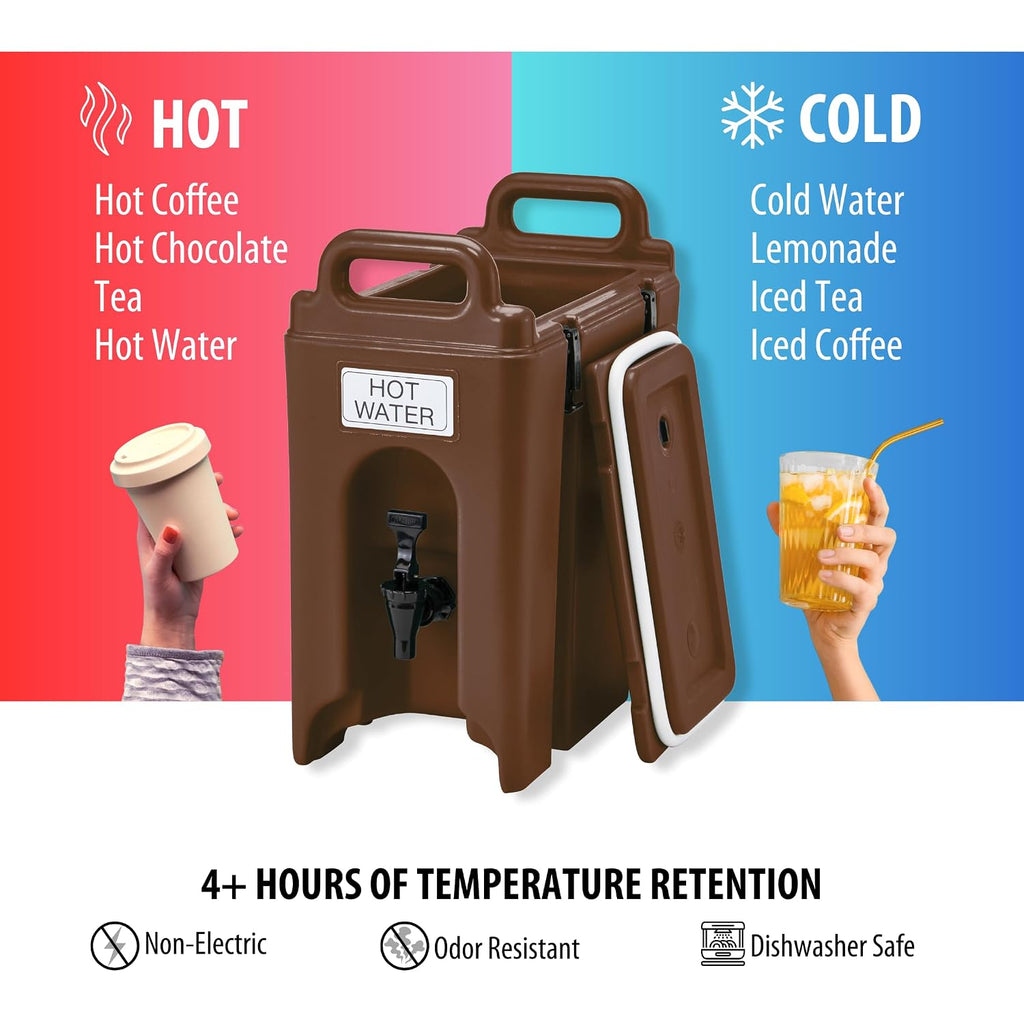Cambro Camtainer 2.5 Gallon Insulated Beverage Dispenser for Coffee, and Hot or Cold drinks - dispenser for catering, party, or events (Brown)