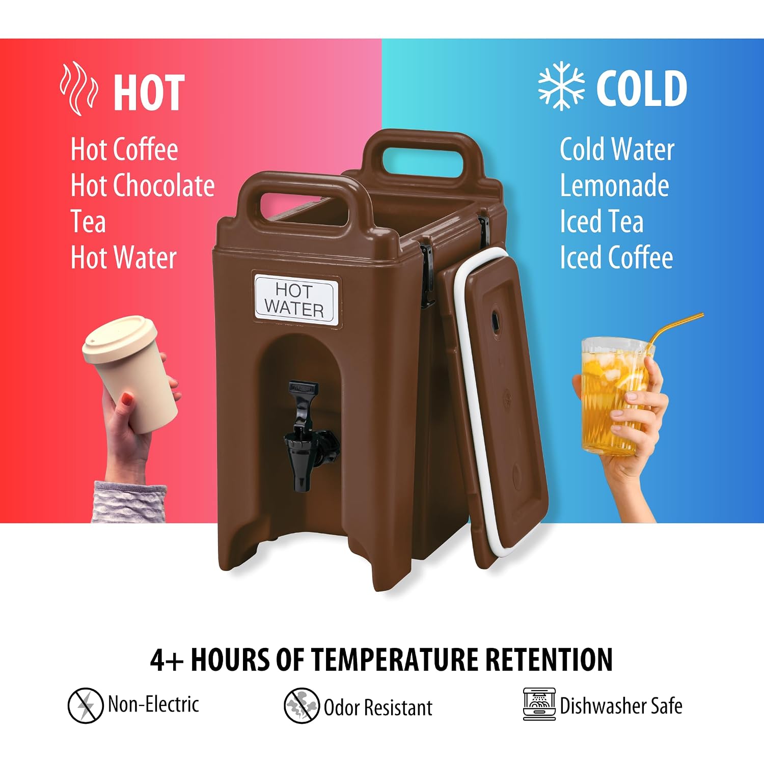 Cambro Camtainer 2.5 Gallon Insulated Beverage Dispenser for Coffee, and Hot or Cold drinks - dispenser for catering, party, or events (Brown)