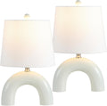 JONATHAN Y 17.75' Blue Gray Modern Ceramic Arch Table Lamp Set of 2 for Bedroom, Scandinavian Minimalist Bedside Lamps with White Linen Shade, LED Bulbs Included (JYL5503B-SET2)