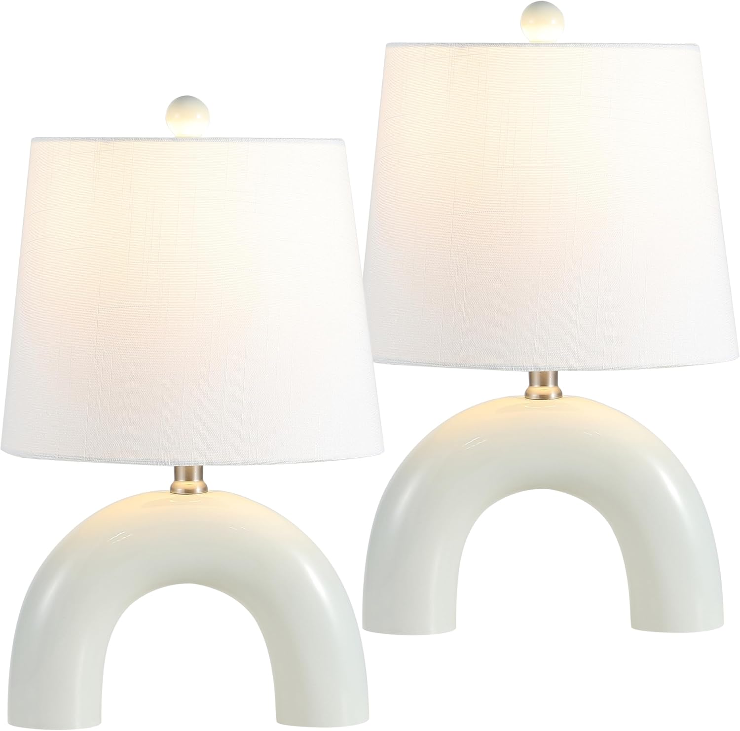 JONATHAN Y 17.75' Blue Gray Modern Ceramic Arch Table Lamp Set of 2 for Bedroom, Scandinavian Minimalist Bedside Lamps with White Linen Shade, LED Bulbs Included (JYL5503B-SET2)