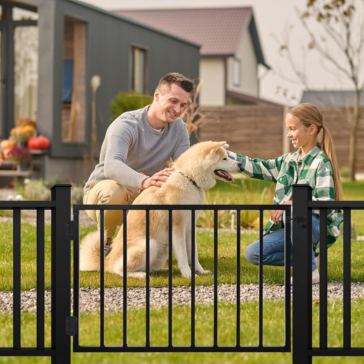 Outdoor Deck Fence Gate Kit, 42''H x 48''W Heavy Duty Steel Gate Anti-Rust Fence Door with Self-Closing Hinges and Latch for Railings, Patios, Gardens, Decks