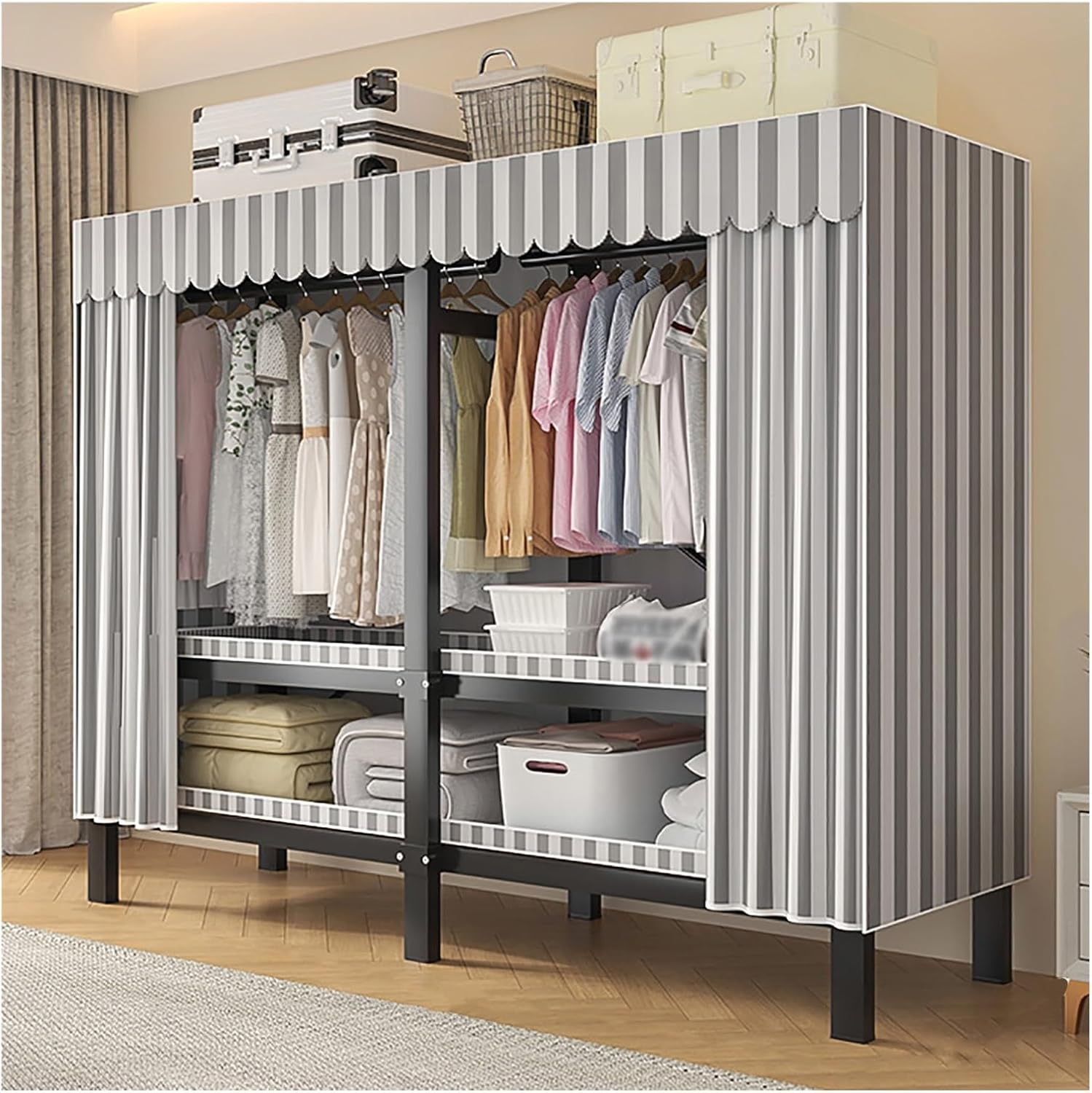 Foldable Clothe Rack with Cover, Portable Wardrobe Closet for Bedroom, Garment Rack for Hanging Clothes, Organizer Storage Closet for Bedroom(Grey1,127cm/50inch)