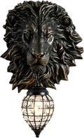 Retro Mid Century Modern Wall Sconces with Clear Crystal Shade Lion Head Decor 17.7' Large Black Wall Lights Fixtures for Living Room Bedroom Bedside Stairs Bathroom