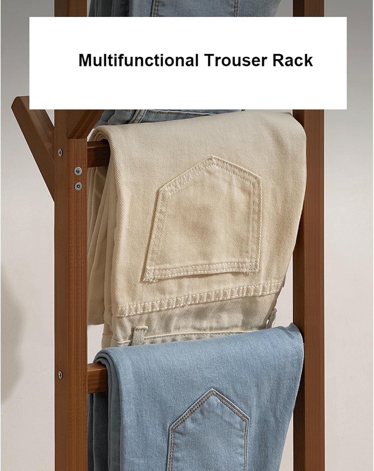 Bamboo Clothing Garment Rack on Wheels Rolling Clothes Organizer w/6 Hooks Multifunctional Bedroom Hanging Rack for Hanging Clothes Hats Pants