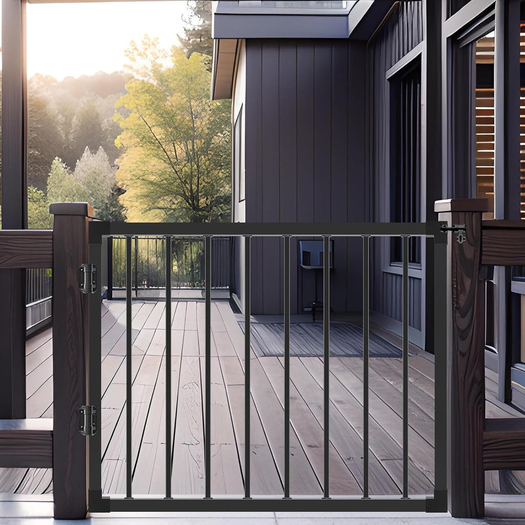 Deck Fence Gate Outdoor, 42''Hx48''W Deck Gate, Black Heavy Duty Steel Anti-Rust Door with Customizable Width, Metal Gate for Residential, Yard, Patio(No Hinge)