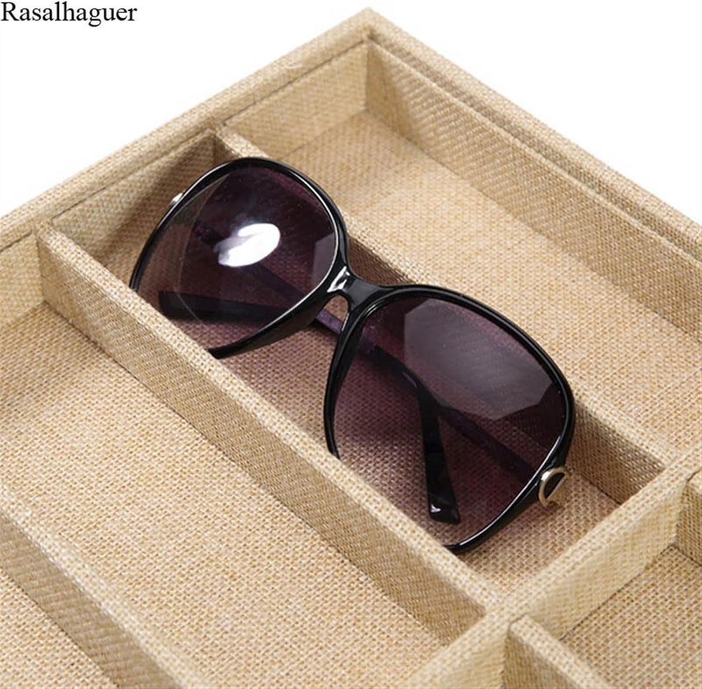 Eyewear es Fashion Glasses Cases Linen 6/10/12 Grids Sunglasses Display Box Sunglasses Display Glasses Display Props Jewelry Organizer Tray Sunglasses Eyewear (Color : 12GridsCases) (10gridscase
