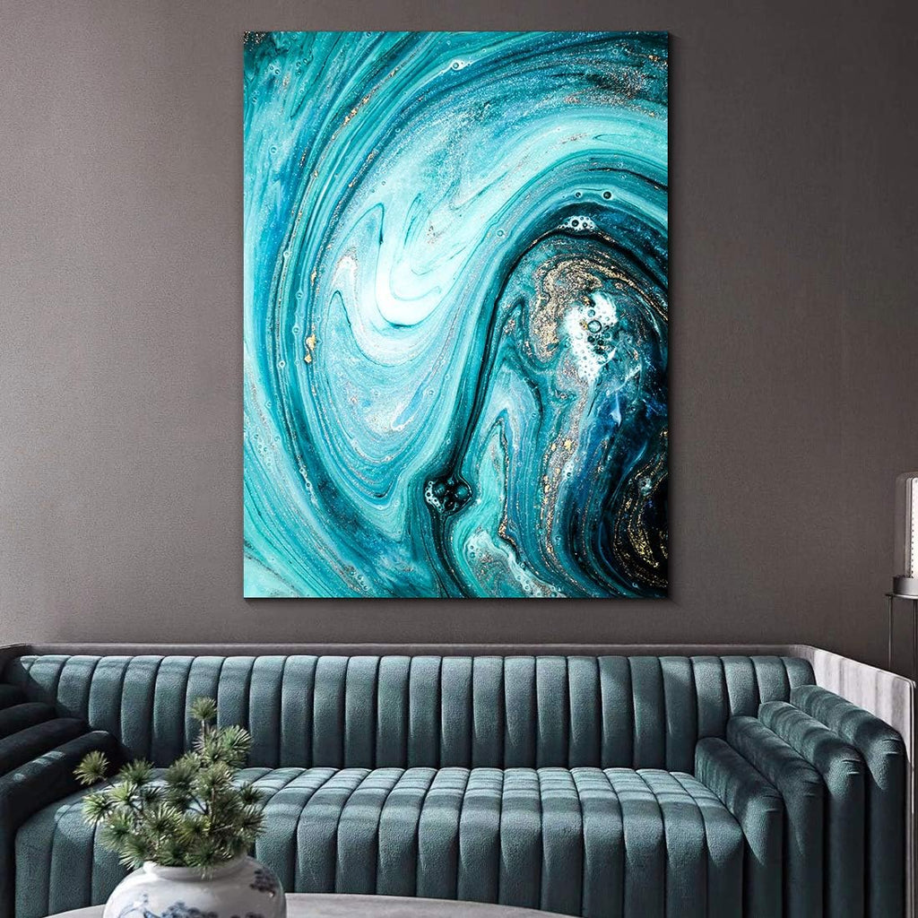 Denzoer Green Texture and Gold Abstract Wall Art Modern Canvas Prints with Solid Wood Frame Wall Pictures for Home Decoration, Ready to Hang - 36x46 inches