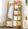 Bamboo Clothing Garment Rack, 5 Tier Clothes Storage Hanging Rack, Portable Wardrobe Closet Organizer Shoe Storage Shelves for Living Room Bedroom Hallway Entryway,B,80cm