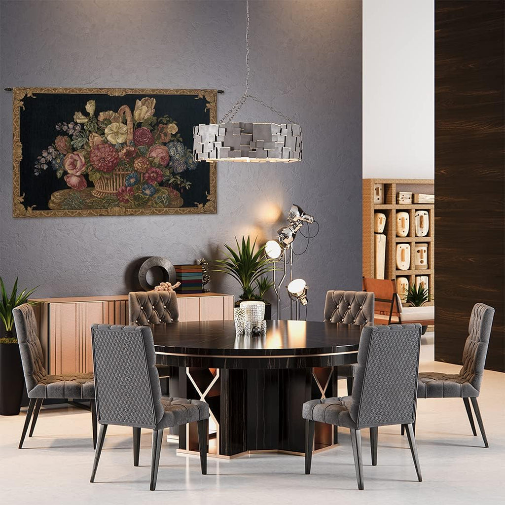 Charlotte Home Furnishings Italian Tapestry Wall Hanging 26x 40 in Flower Basket Black Wall Art Floral Tapestry for Bedroom Aesthetic Living Room and Home Decor European Soft Cotton Jacquard Woven