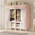 Foldable Wardrobe Closet With Cover, Metal Clothing Organizer For Bedroom, Portable Clothe Rack, Garment Rack For Hanging Clothes, Coat Storage Rack(Pink,170cm/66.9inch)