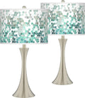 Giclee Glow Trish 24' High Modern Accent Table Lamps Set of 2 Touch Silver Brushed Nickel Finish Metal Blue Aqua Mosaic Shade Living Room Bedroom Bedside Nightstand House Office Home Reading