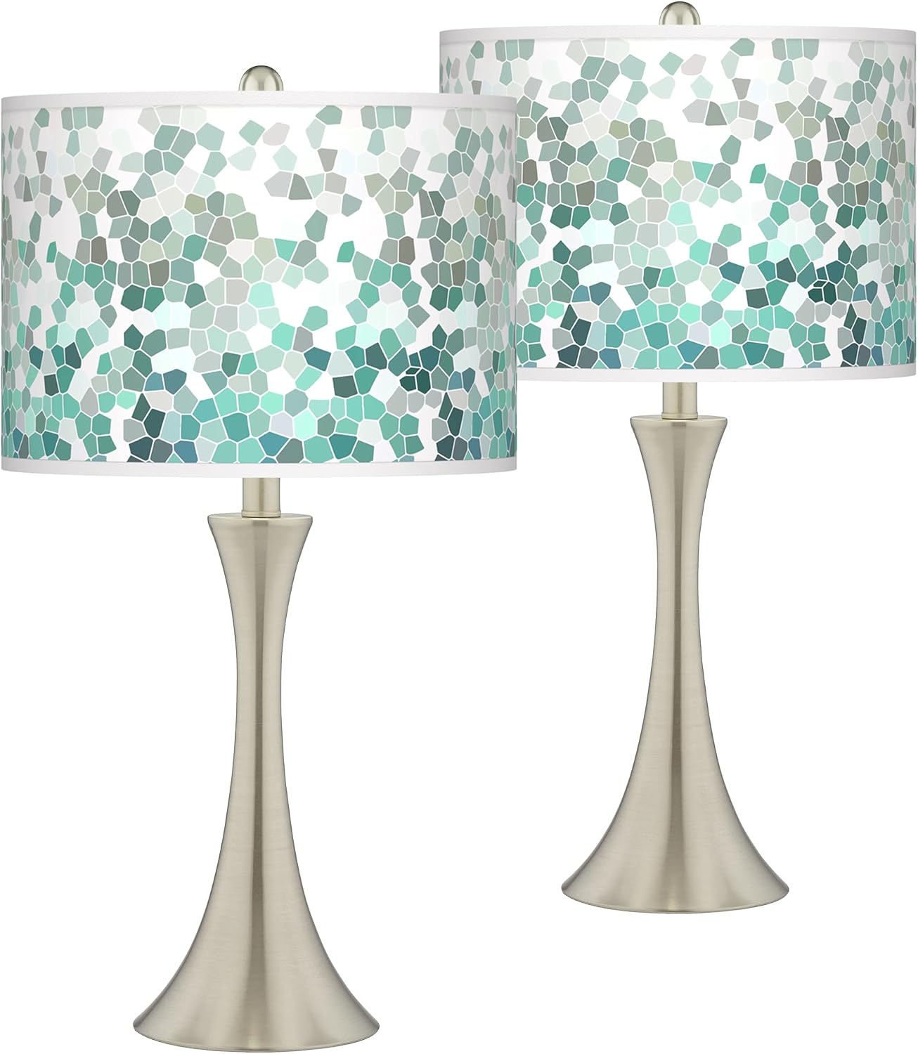 Giclee Glow Trish 24' High Modern Accent Table Lamps Set of 2 Touch Silver Brushed Nickel Finish Metal Blue Aqua Mosaic Shade Living Room Bedroom Bedside Nightstand House Office Home Reading