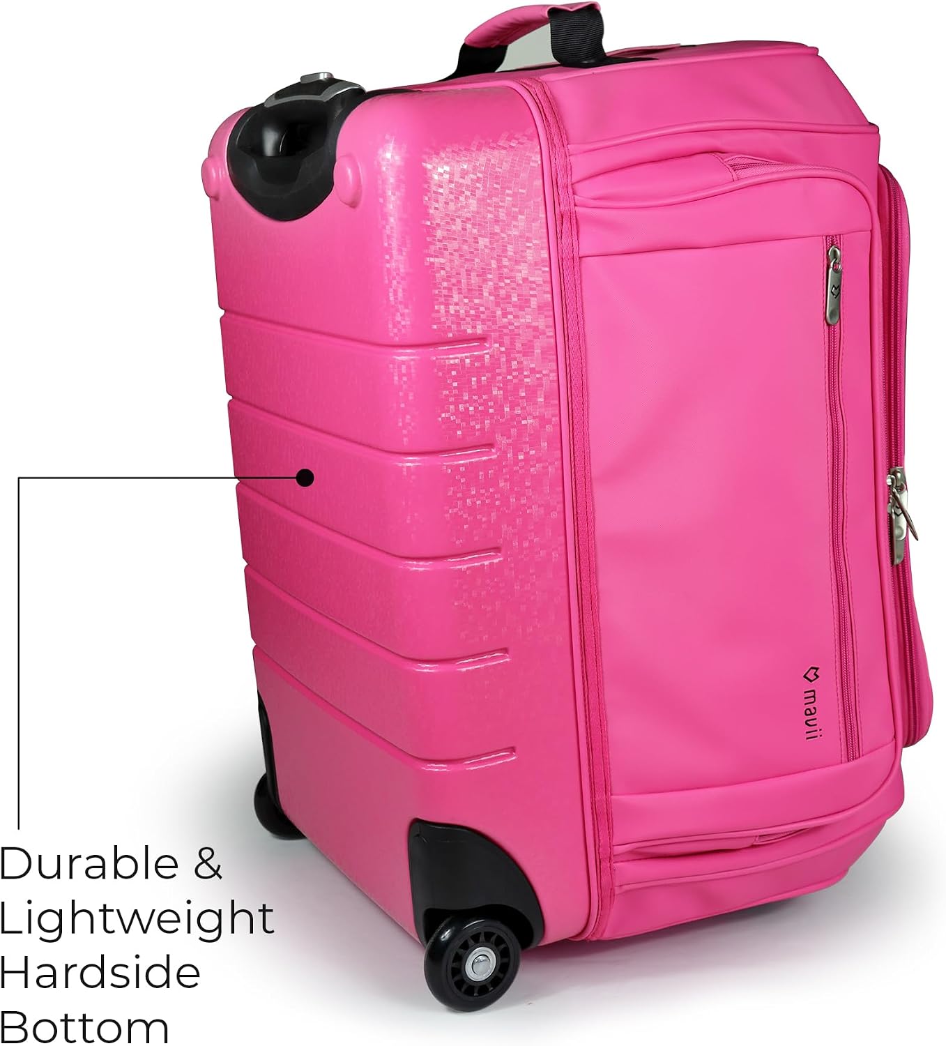 Mavii Dance Bag with Garment Rack, 22 Inch Hardcase Bottom Rolling Duffel for Competitions & Travel, Water-resistant/Wipe-Clean Fabric, Lightweight Aluminum Rack, Wheeled Upright Luggage, Hot Pink