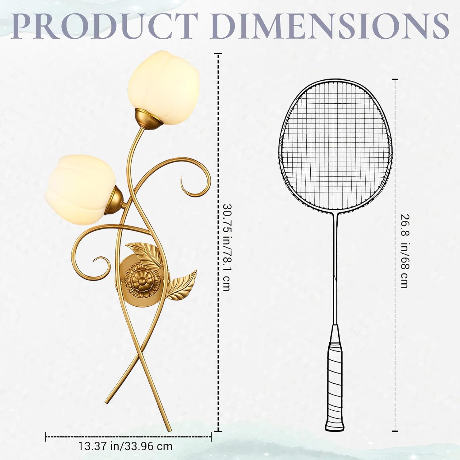 Hamilyeah Gold Wall Sconce Set of 2, Vintage Floral Wall Light with Frosted Glass Shades, E26 Base, 2-Light Decorative Wall Lamp for Living Room Bedroom Hallway Staircase
