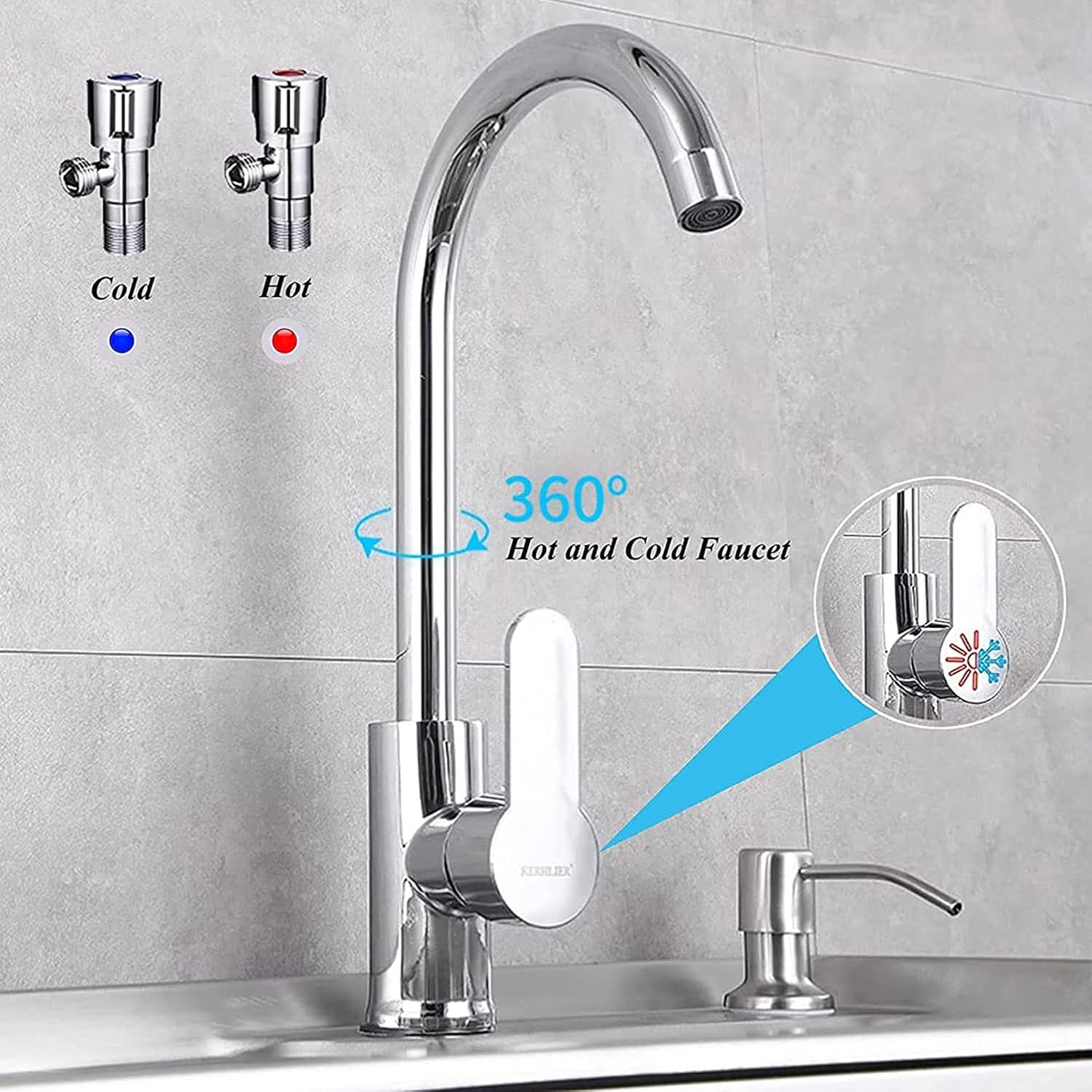 Commercial Kitchen Sink, Stainless Steel Free Standing 1 Compartment Workbench Sink, with Hot Cold Water Pipes Tap Anti-Overflow for Outdoor Laundry Room Bar Restaurant