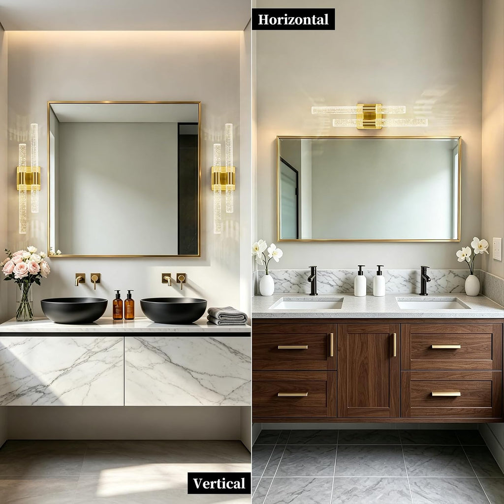 Crystal Wall Sconces Set of Two LED Bathroom Vanity Light Fixtures Gold 21.25in 4000K Vertical and Horizontal Wall Mounted Sconces for Bedroom, Living Room, Hallway