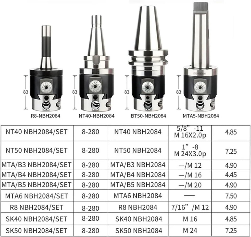 NBH2084 Set Boring Head Boring Tool Suit Boring Head NBH BT30 BT40 BT50 NT30 NT40 NT50 R8 Tool Handle Boring Bar Boring Tool Set(MT3-NBH2084-8PCS)