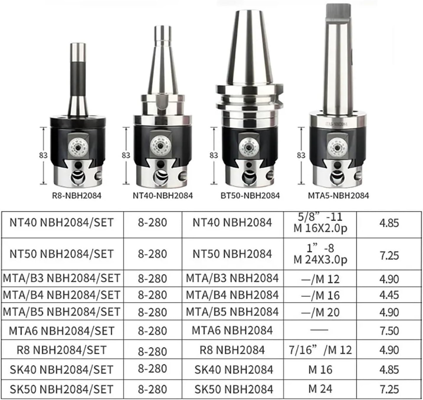 NBH2084 Set Boring Head Boring Tool Suit Boring Head NBH BT30 BT40 BT50 NT30 NT40 NT50 R8 Tool Handle Boring Bar Boring Tool Set(MT3-NBH2084-8PCS)