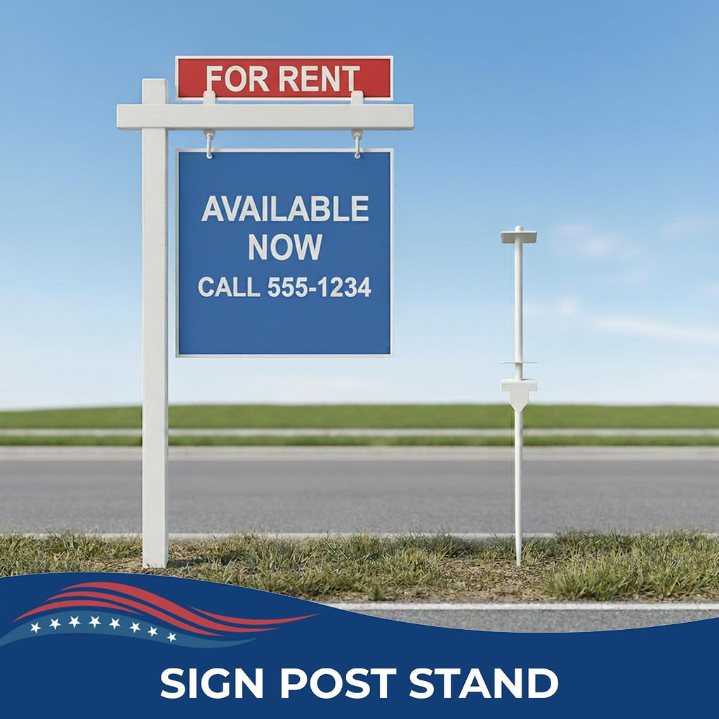 Custom Real Estate Sign Post By DC – Yard Sign Holder with Hanging Panel and Stake | Outdoor Sign Post for Business Advertising, For Sale and Open House Signs | Made in USA