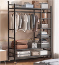 6 Tier Heavy Duty Garment Rack on Wheels Metal Portable Clothing Rack w/Hanging Rod Rolling Clothes Rack Freestanding Open Wardrobe Closet Organizer for Bedroom