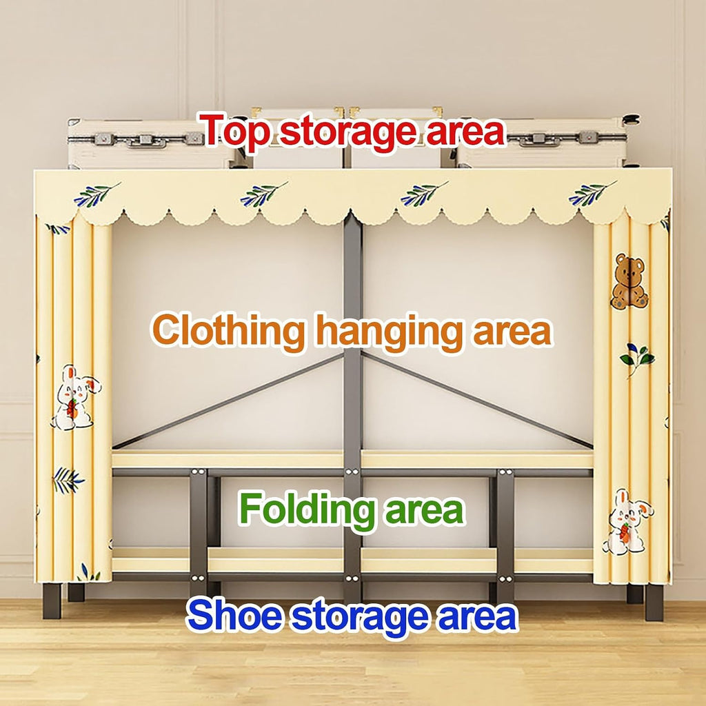 Wardrobe Closet For Hanging Clothes Portable Clothing Rack With Cover 1200Ibs Foldable Black Steel Frame Metal Coat Storage Garment Racks For Hanging Clothes(A,173cm/68.1inch)