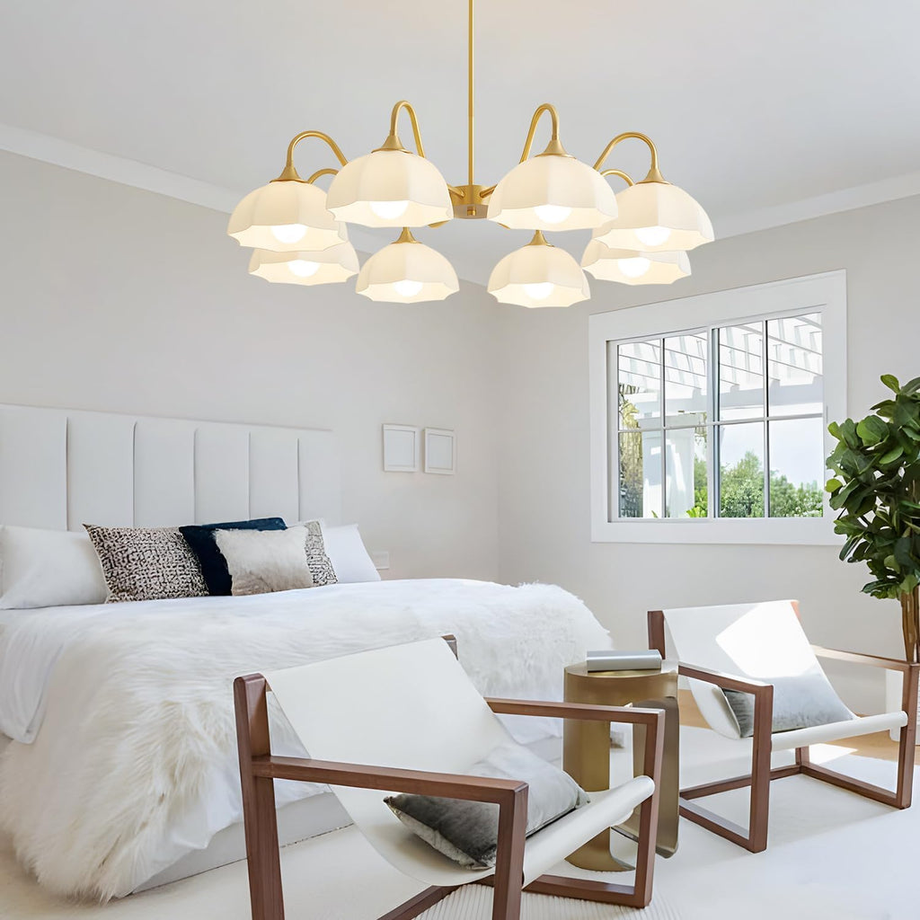 8 Lights Gold Sputnik Chandelier Light Fixture Large Mid Century Large Milk Glass Sputnik Pendant Lights Kitchen Island Modern Farmhouse Semi Flush Mount Chandelier Hanging Lamp MPL13-8 GD