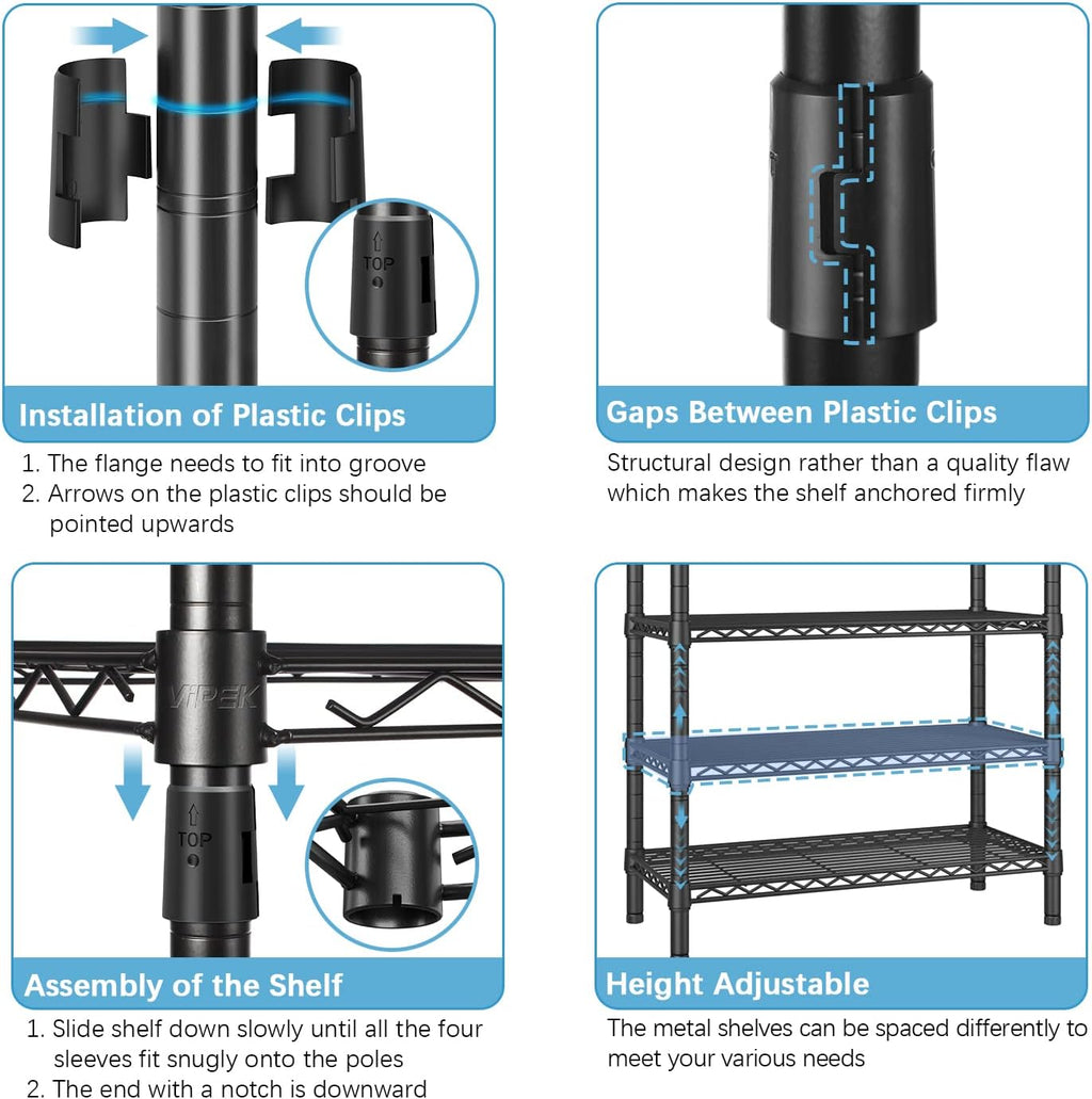 VIPEK Clothes Rack for Hanging Clothes, Heavy Duty Closet Rack with 4 Tiers Wire Shelving & 3 Hanging Rods, Free Standing Closet Wardrobe, 45' Lx16.5 Wx76.4 H, Max Load 700LBS, Black