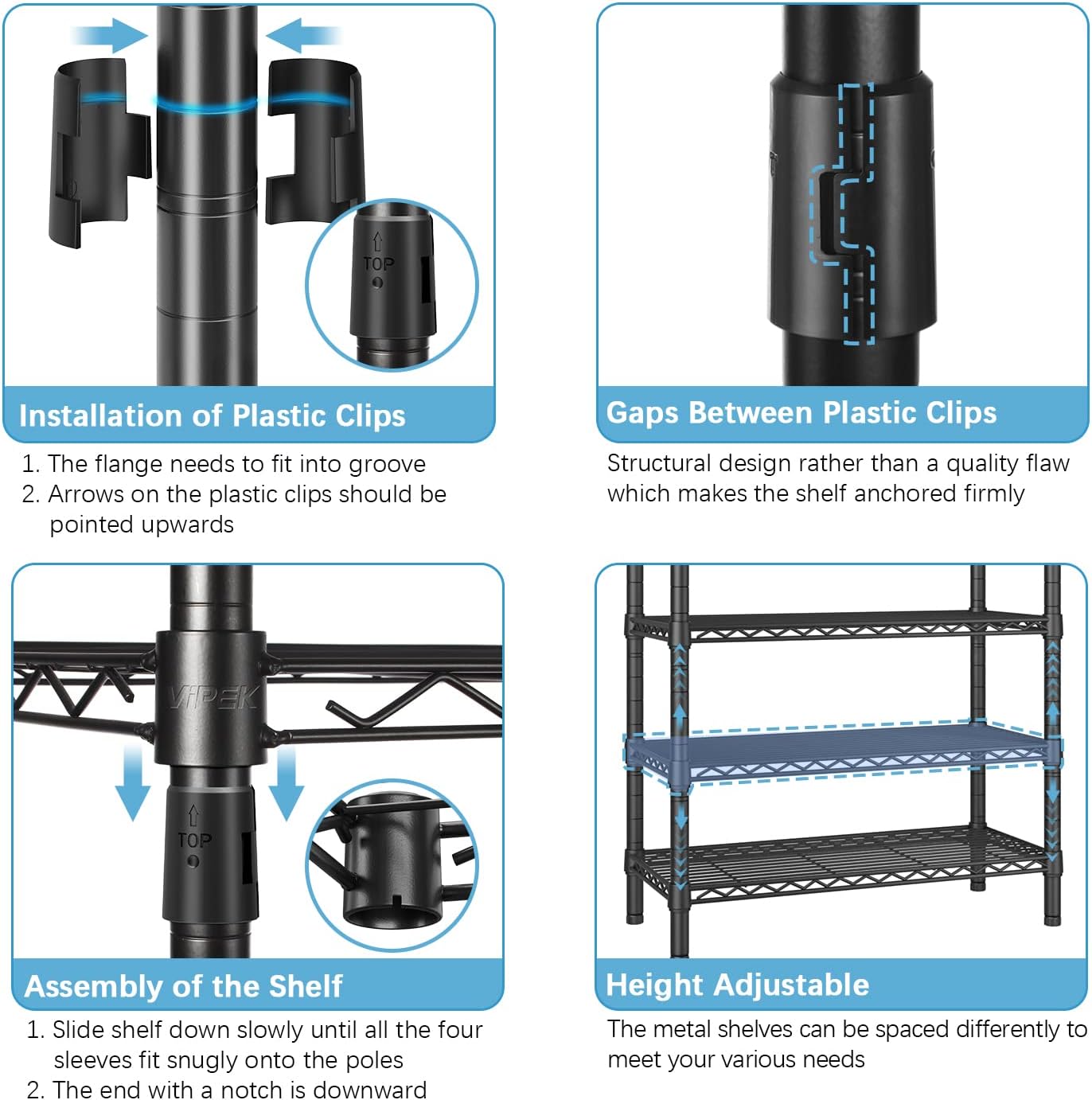 VIPEK Clothes Rack for Hanging Clothes, Heavy Duty Closet Rack with 4 Tiers Wire Shelving & 3 Hanging Rods, Free Standing Closet Wardrobe, 45' Lx16.5 Wx76.4 H, Max Load 700LBS, Black