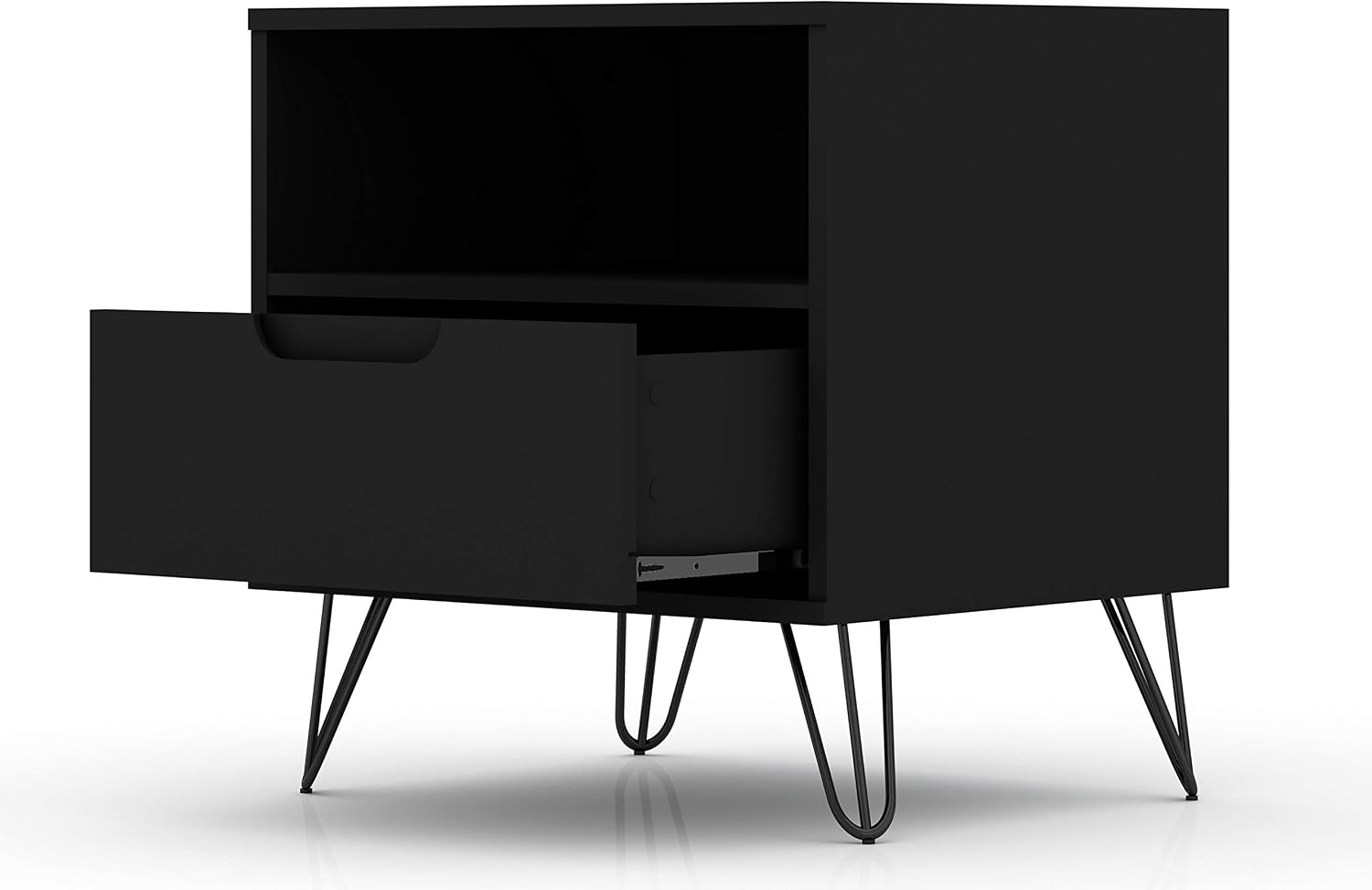 Manhattan Comfort Rockefeller Nightstand with Drawer and Cubby, Mid Century Modern Bedside Table, Minimalist Display and Storage Organizer, Ideal for Bedroom and Living Room, Black