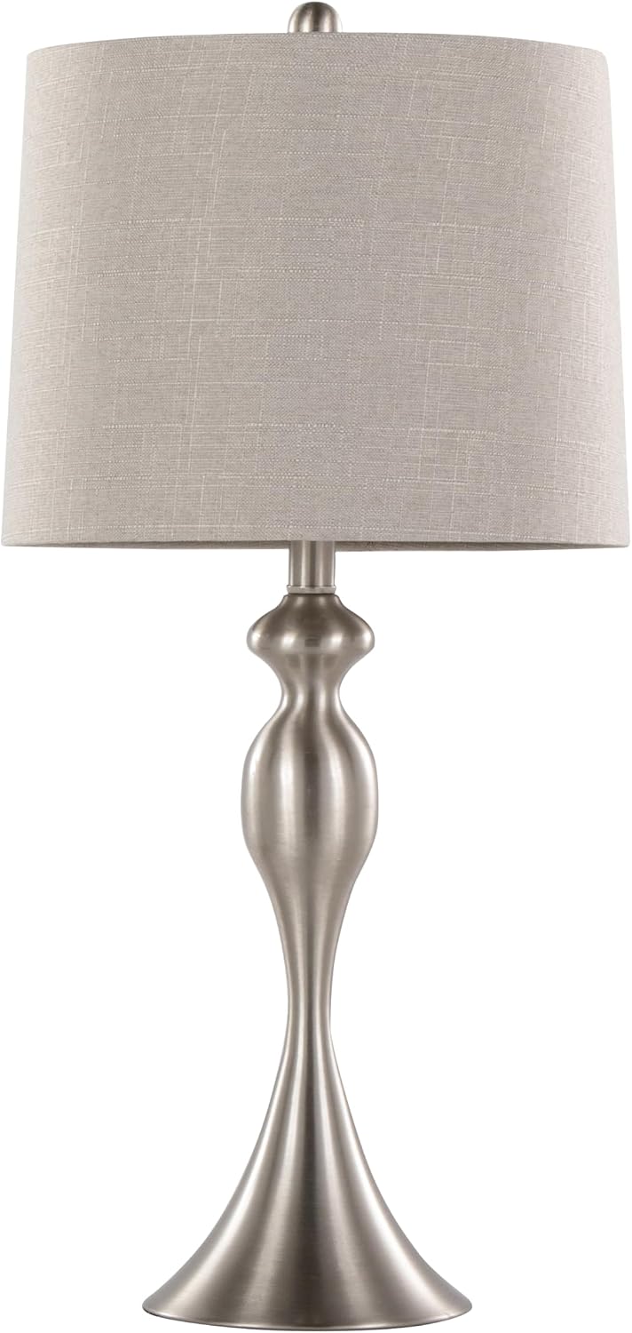 Ashland 27' Metal Table Lamps Set of 2, Desk Lamp, Bedside Lamps for Night Stands, Nightstand Lamp, Small Lamp, Small Table Lamps for Living Room Set of 2 (Brushed Nickel, Light Grey Linen)